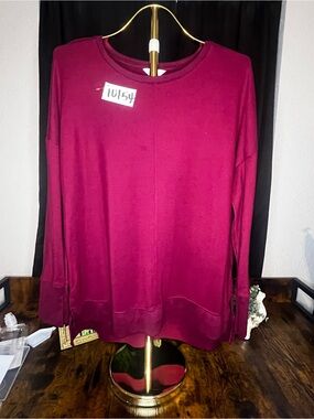 Time and Tru Burgundy Long Sleeve Tunic Top L 12-14